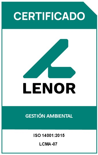 Sello LENOR: certificado ISO 14001:2015, gestión ambiental, código LCMA-07